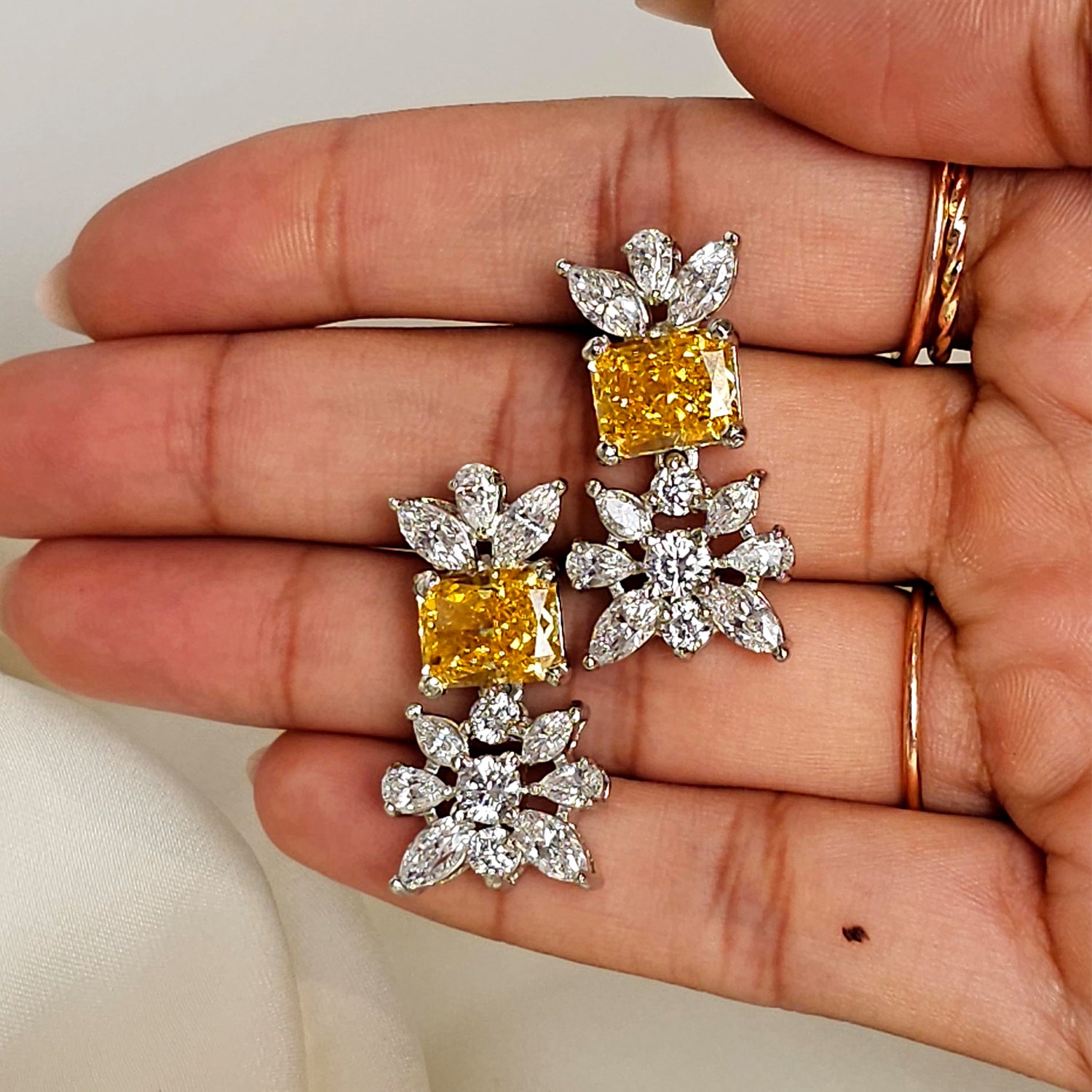 Mixed Shape Cut Yellow and White  Swarovski Earrings