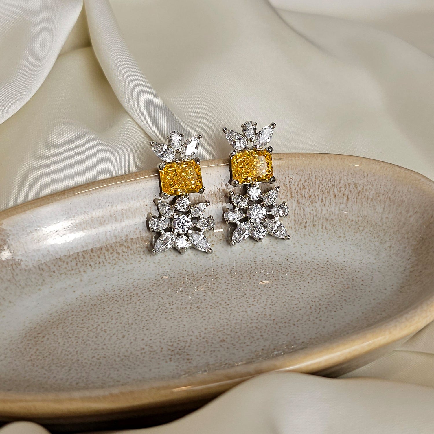 Mixed Shape Cut Yellow and White  Swarovski Earrings