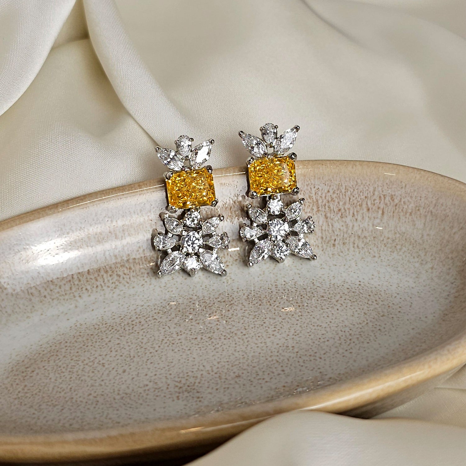 Mixed Shape Cut Yellow and White  Swarovski Earrings