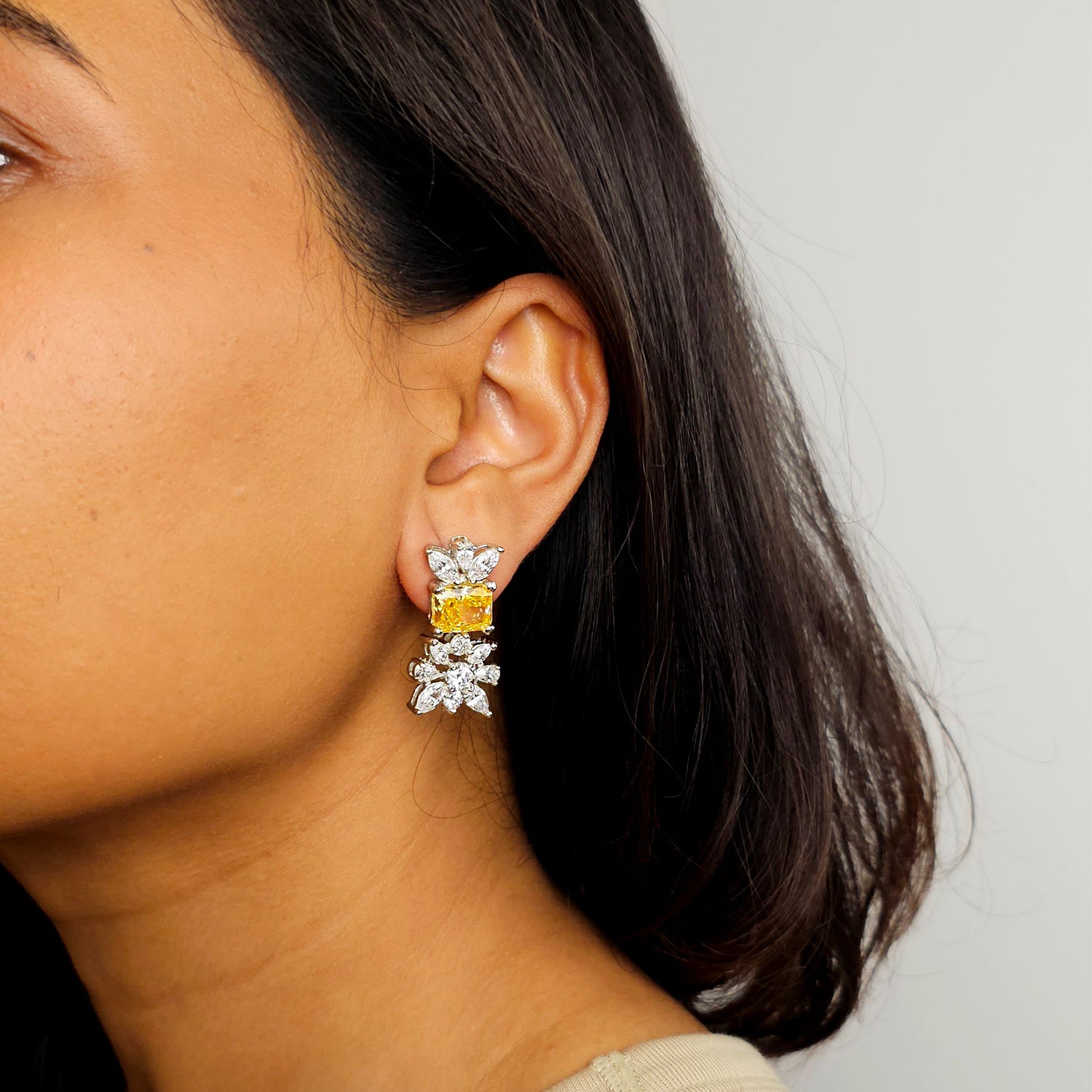 Mixed Shape Cut Yellow and White  Swarovski Earrings