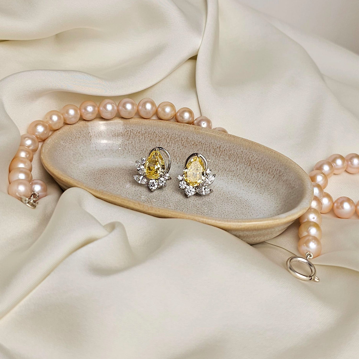 Pear Shape Yellow and White Swarovski  Clustered Studs