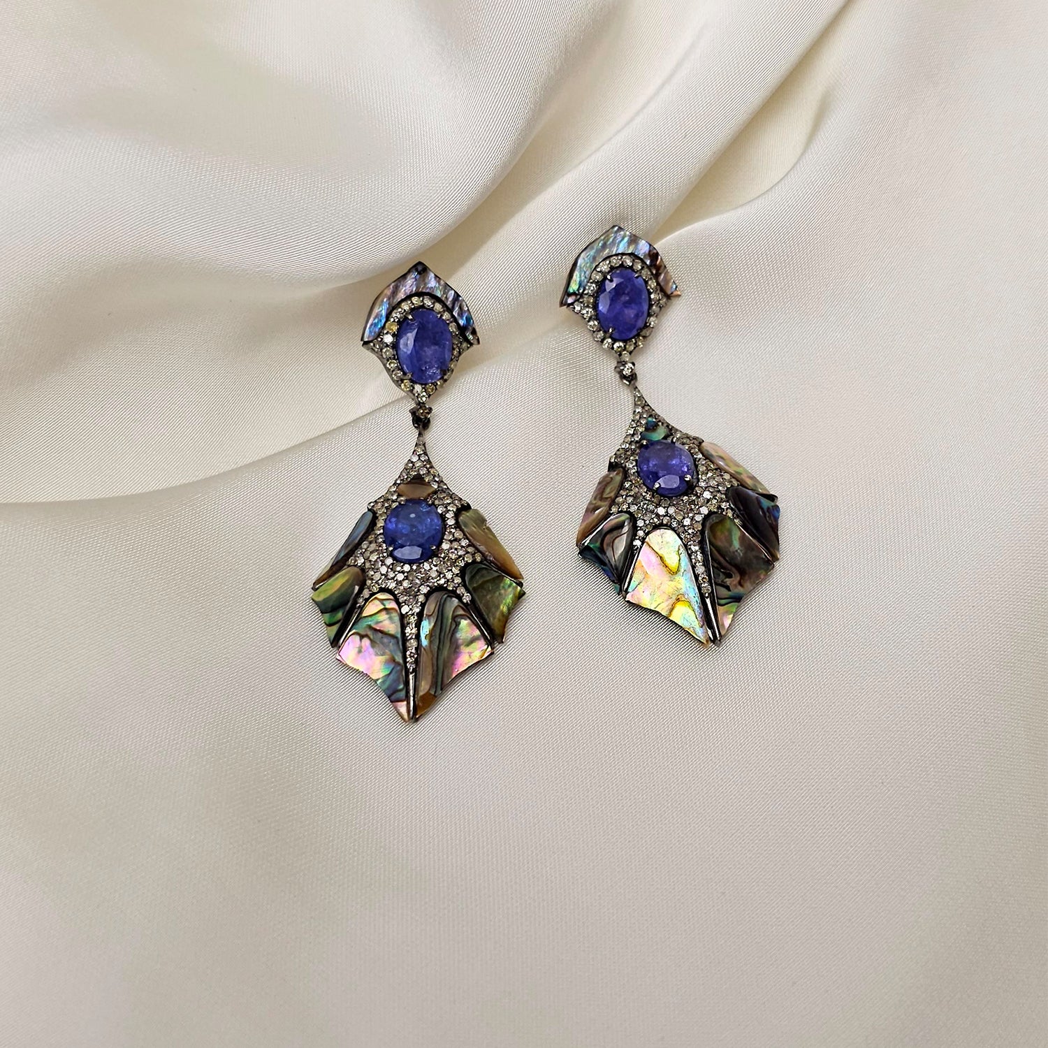 Natural Tanzanite & Diamond shell Earrings