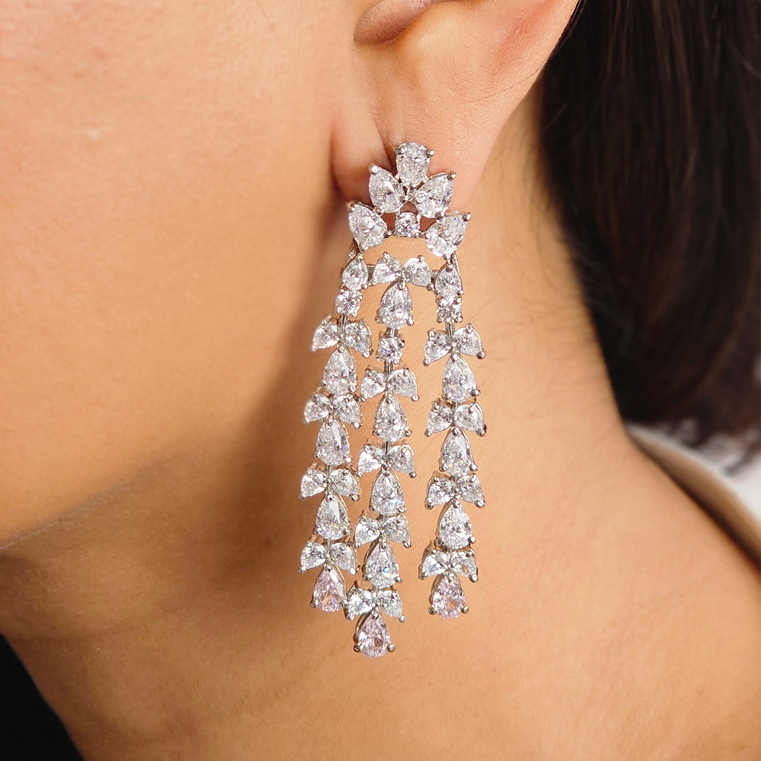 White and Pink Swarovski Chandelier  Earrings