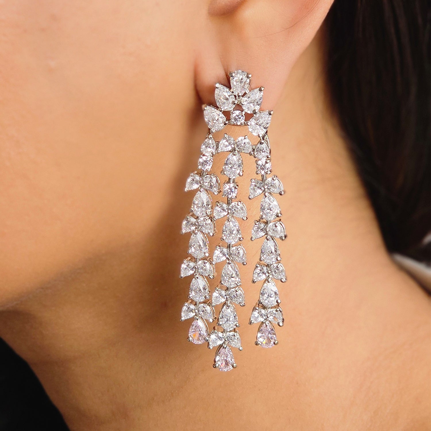 White and Pink Swarovski Chandelier  Earrings