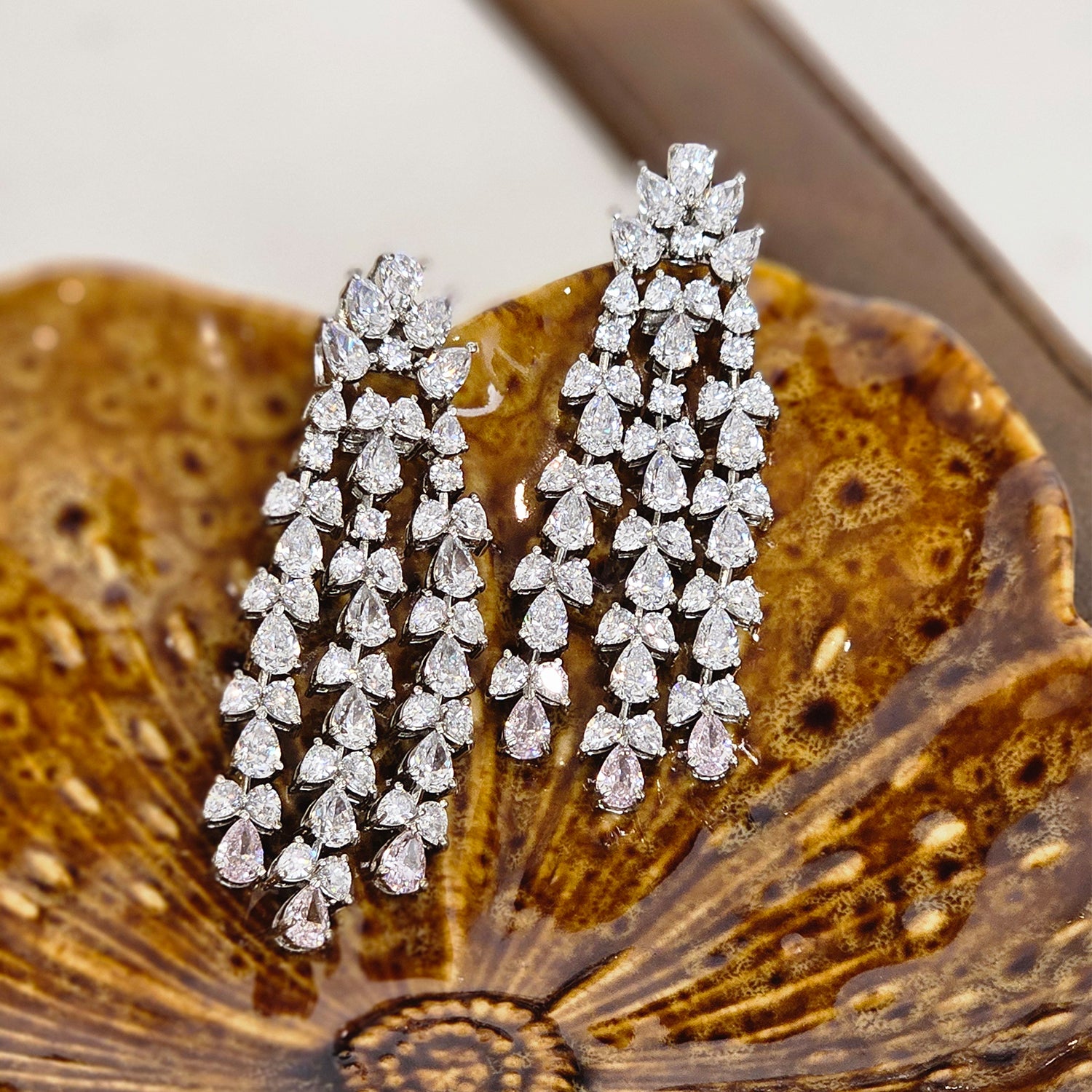 White and Pink Swarovski Chandelier  Earrings