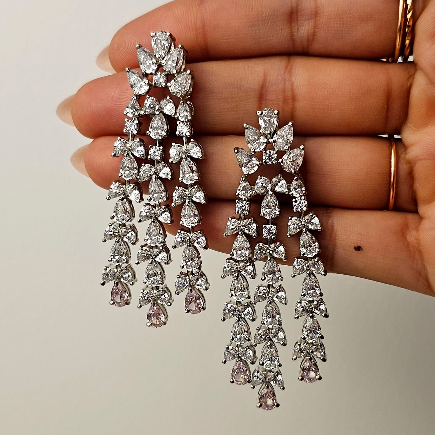 White and Pink Swarovski Chandelier  Earrings