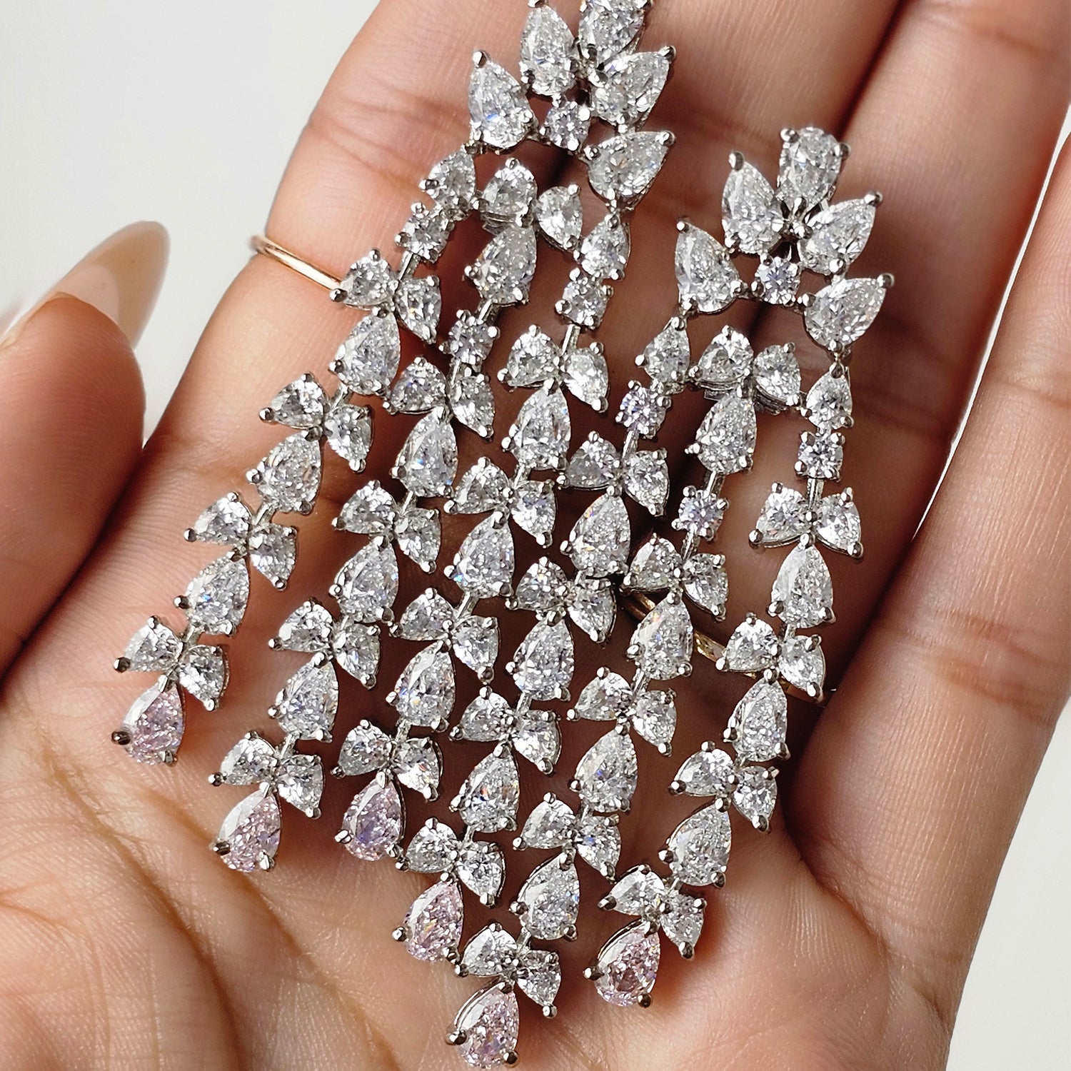 White and Pink Swarovski Chandelier  Earrings