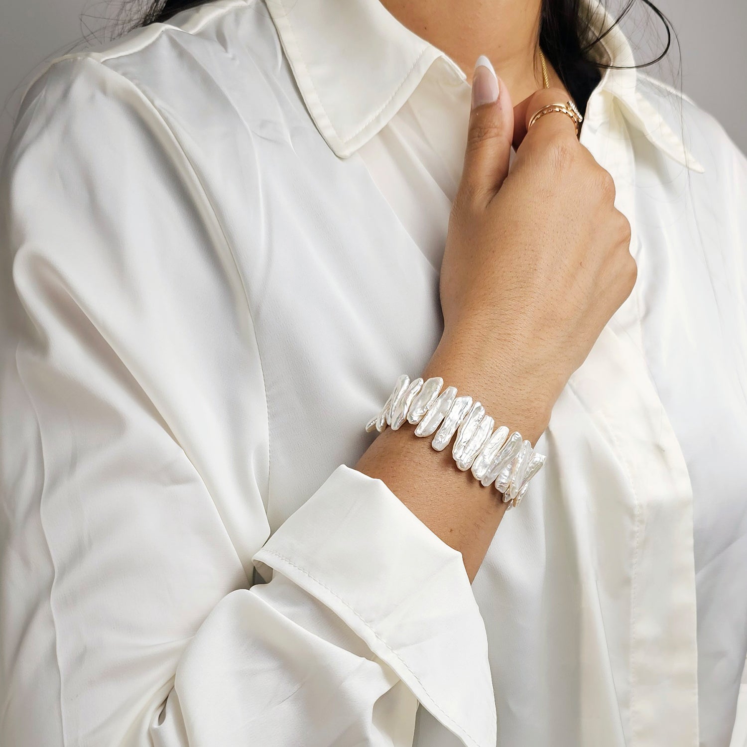 Long Flat Baroque Pearl Bracelet