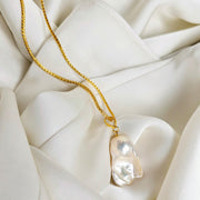 Large White Baroque Pearl Pendant with  Gold Chain(1)
