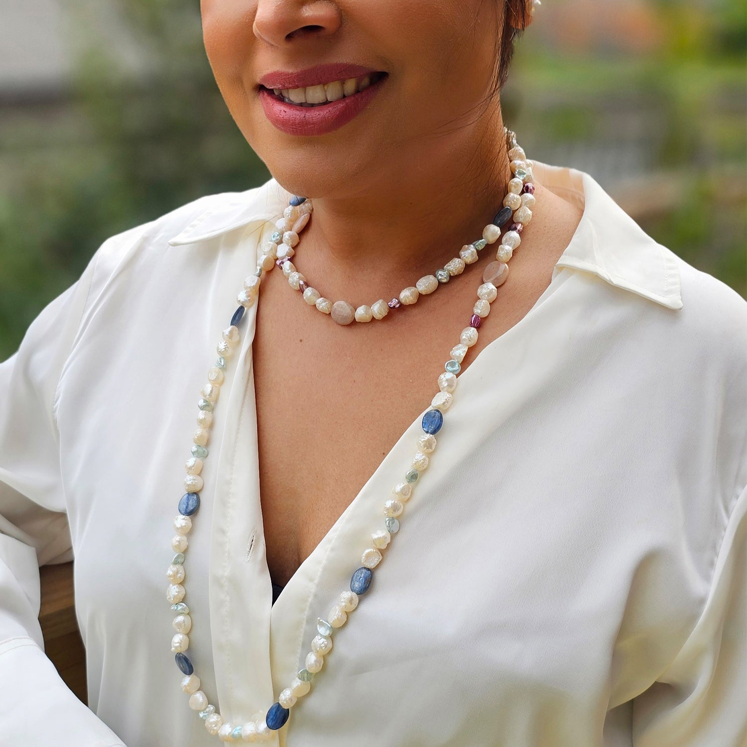 Mother of Pearl and Beads Long  Necklace