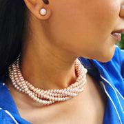 Roseate Freshwater Pearl Necklace (Pink  Color) Five Strings (With Earrings)