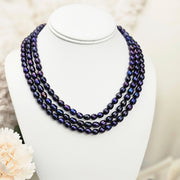 Navy blue pearl necklace (With  Earrings)