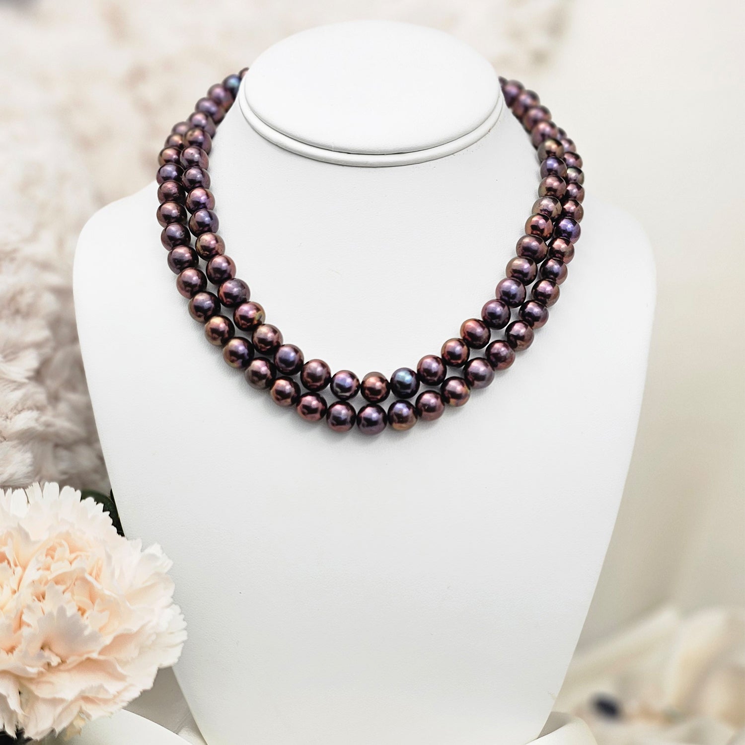 Metallic Blueish Purple Pearl Necklace  (With Earrings)