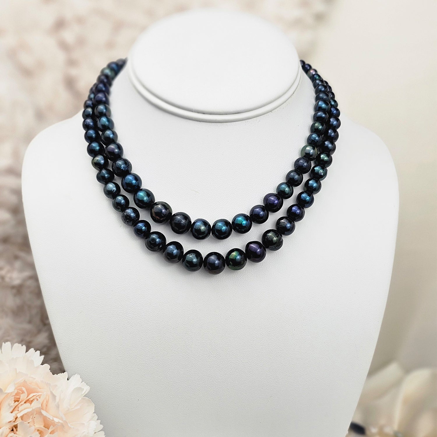 Metallic Blueish Purple Pearl Necklace  (With Earrings)