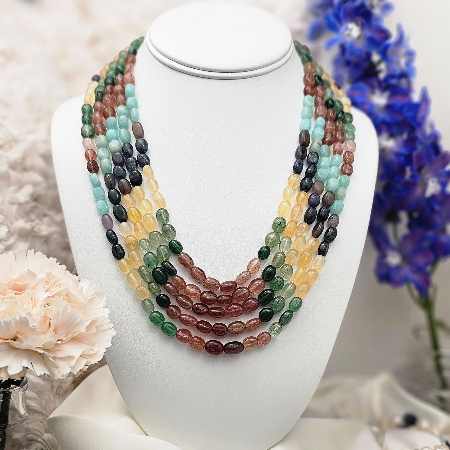 Multicolor-Russian Oval Bead Necklace