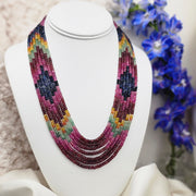Real Sapphire Multicolor Beads Necklace Seven Strings
