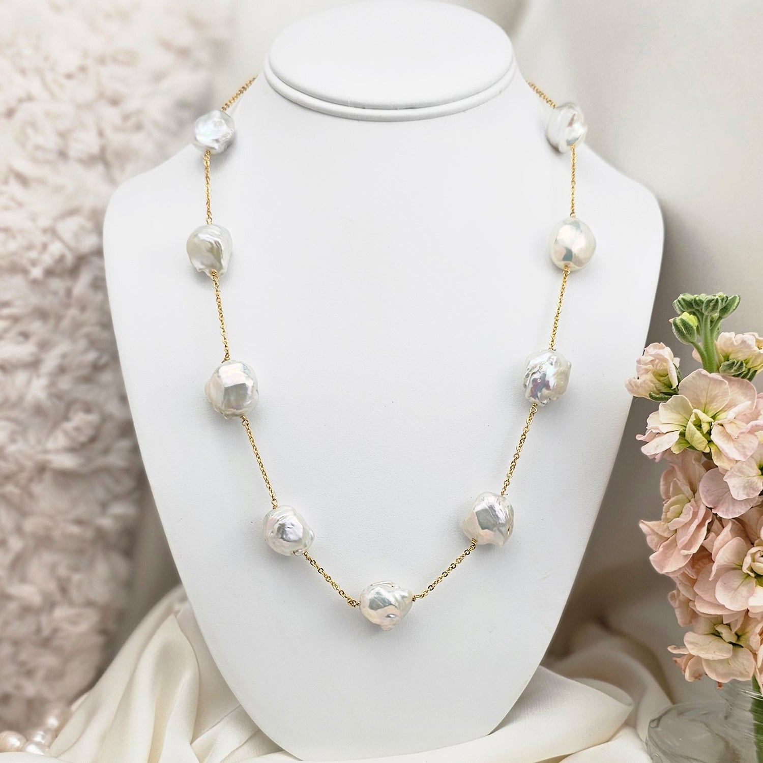 Unique Baroque Pearl Chain (With  Earrings)