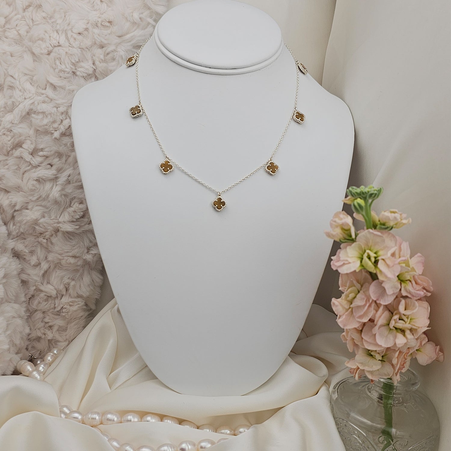 Small Clover Leaf Tiger Eye  Necklace