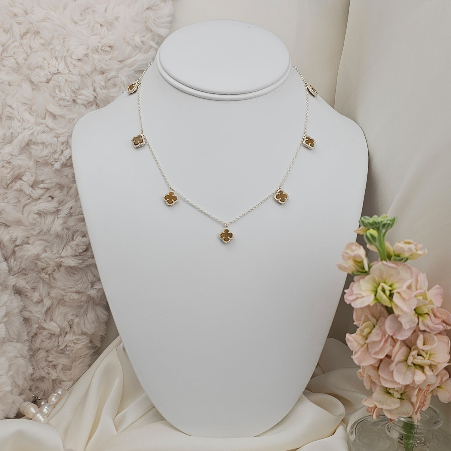 Small Clover Leaf Tiger Eye  Necklace