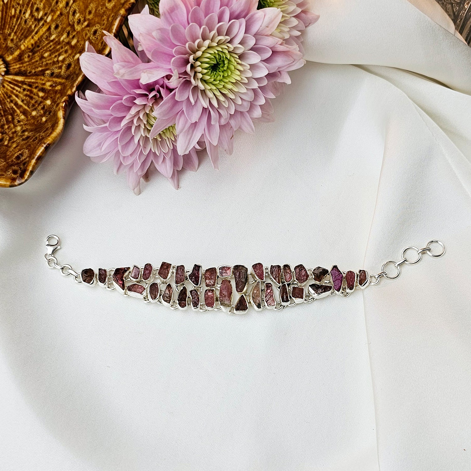 Silver Pink Tourmaline Bracelet