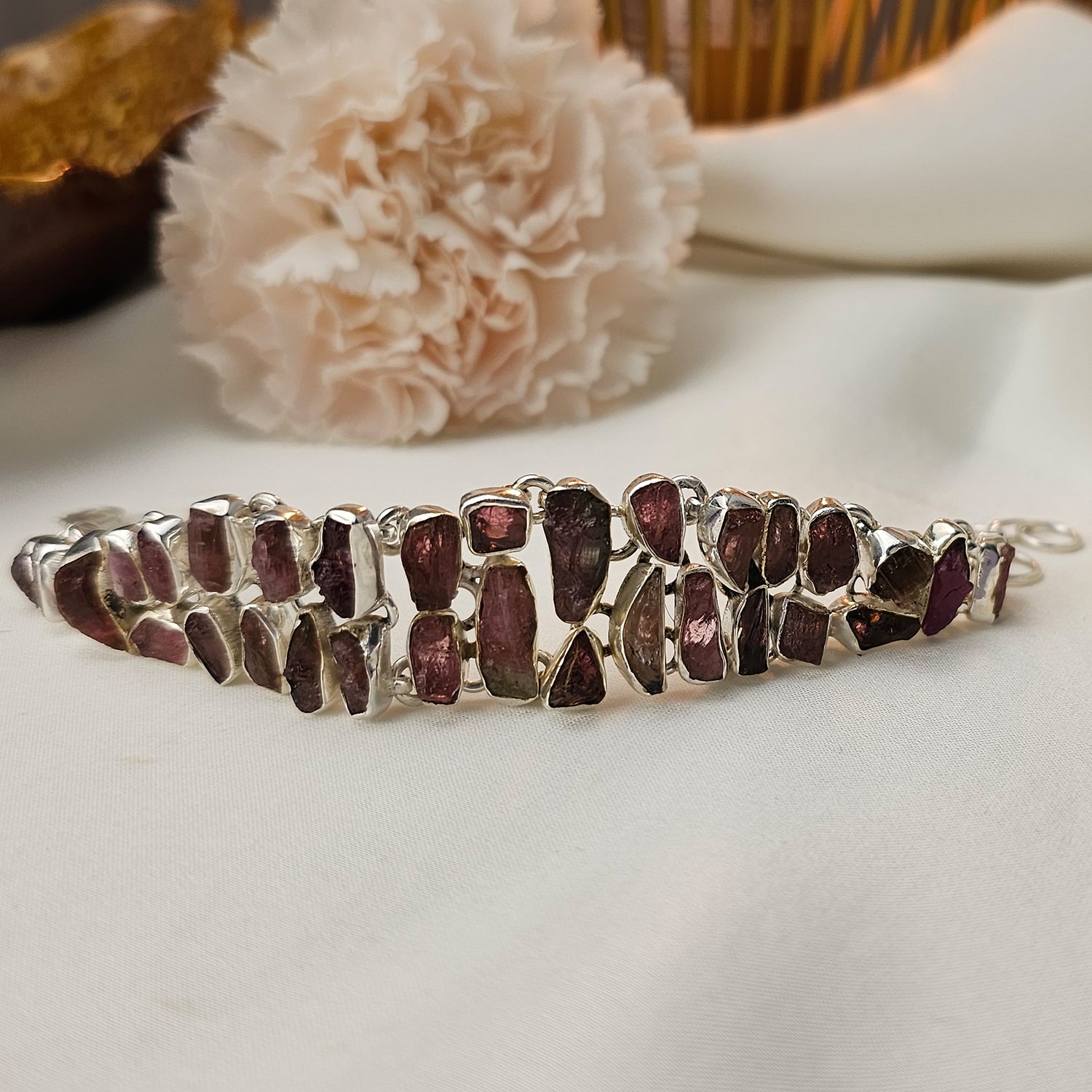 Silver Pink Tourmaline Bracelet