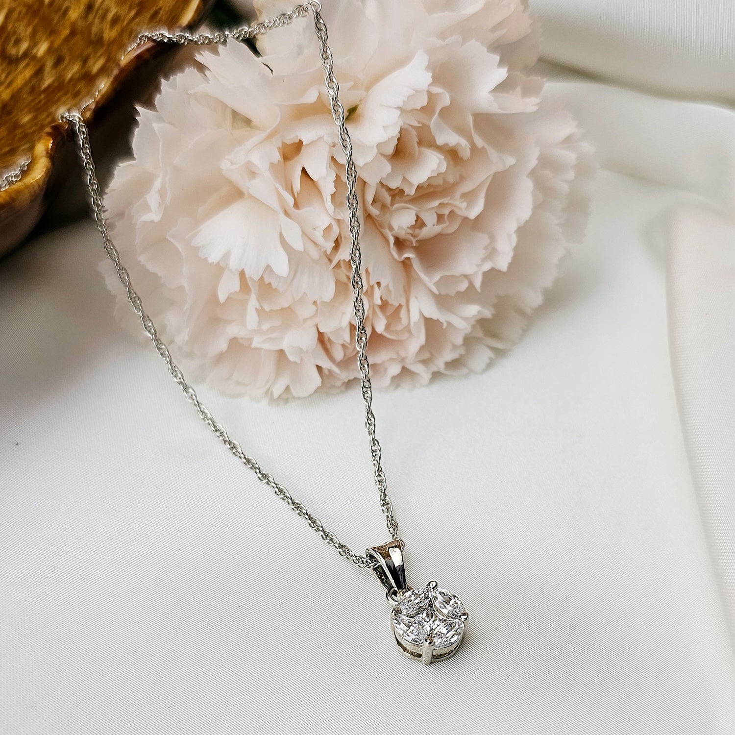 White Swarovski Pendant With  Silver Chain