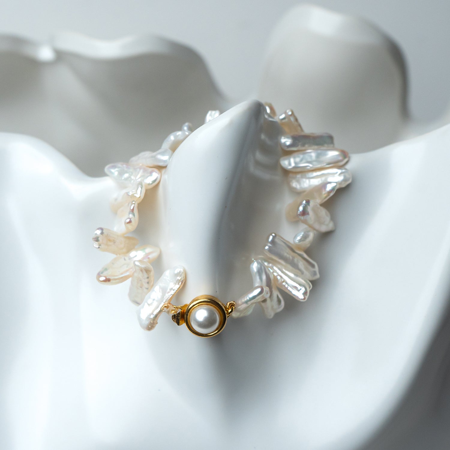 Long Flat Baroque Pearl Bracelet