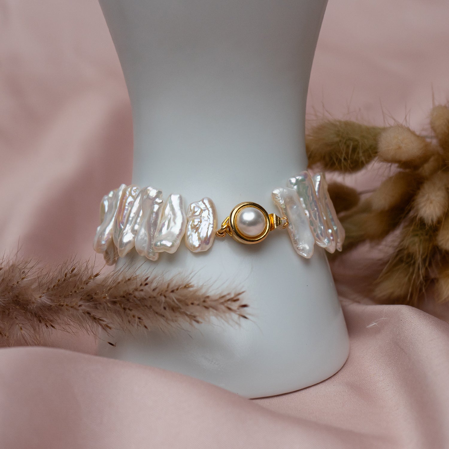 Long Flat Baroque Pearl Bracelet