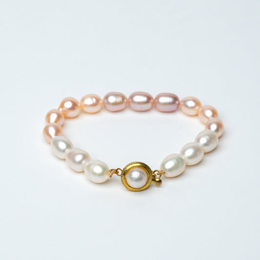 Three-Tone Oval Pearl Bracelet – 8x10mm A Grade Freshwater Pearls | 8"