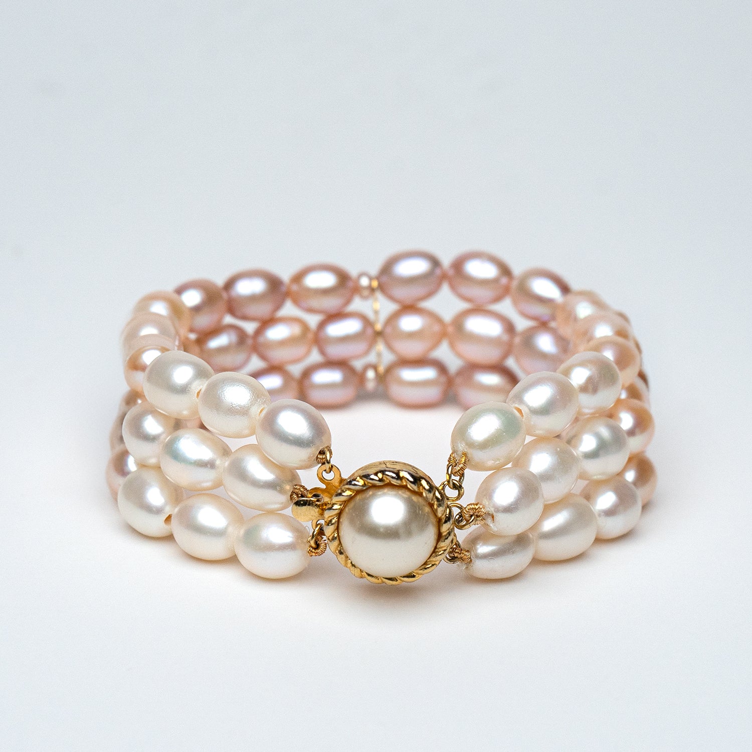 Multicolored Three Tone Pearl Bracelet  Three Strings