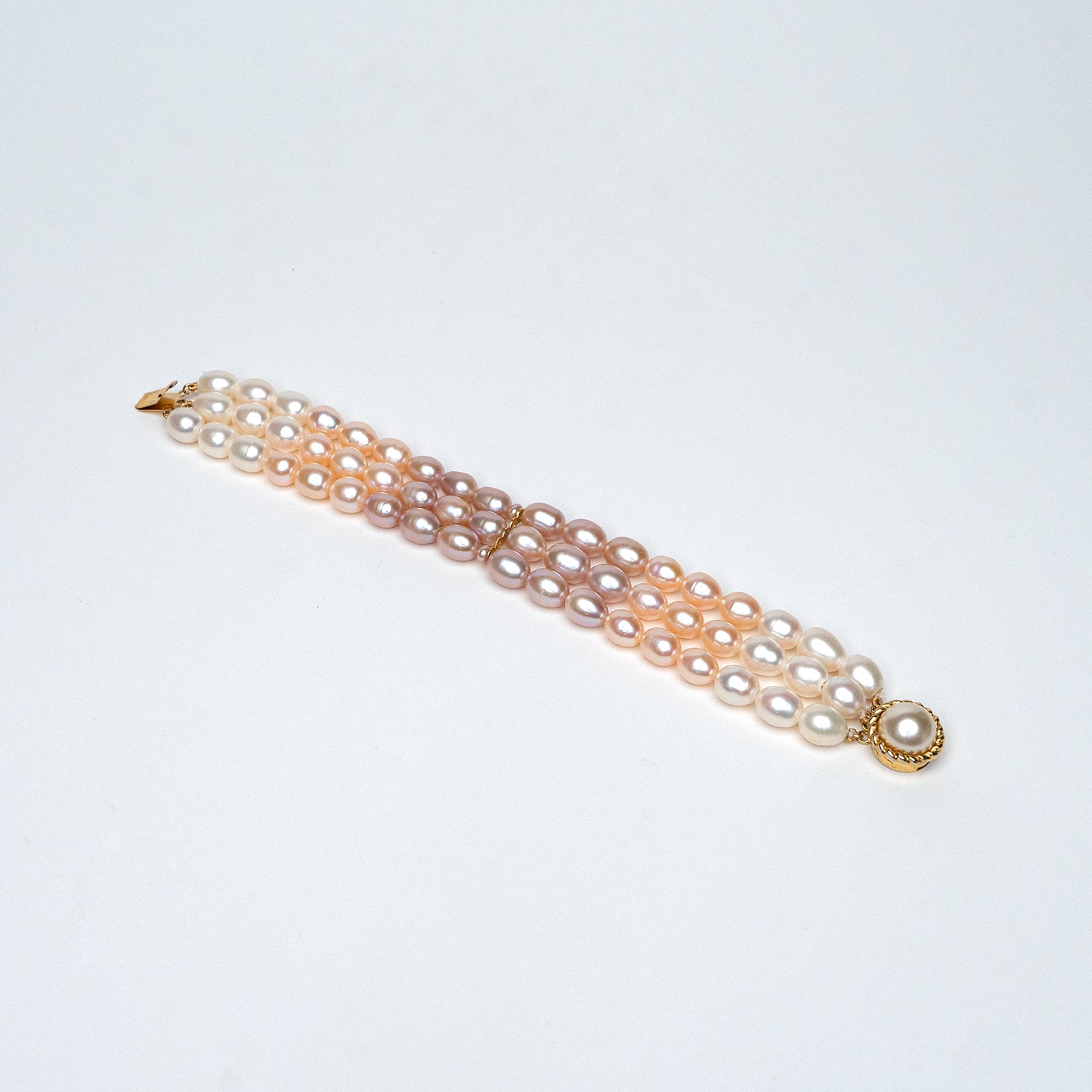 Multicolored Three Tone Pearl Bracelet  Three Strings