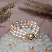 Multicolored Three Tone Pearl Bracelet  Three Strings