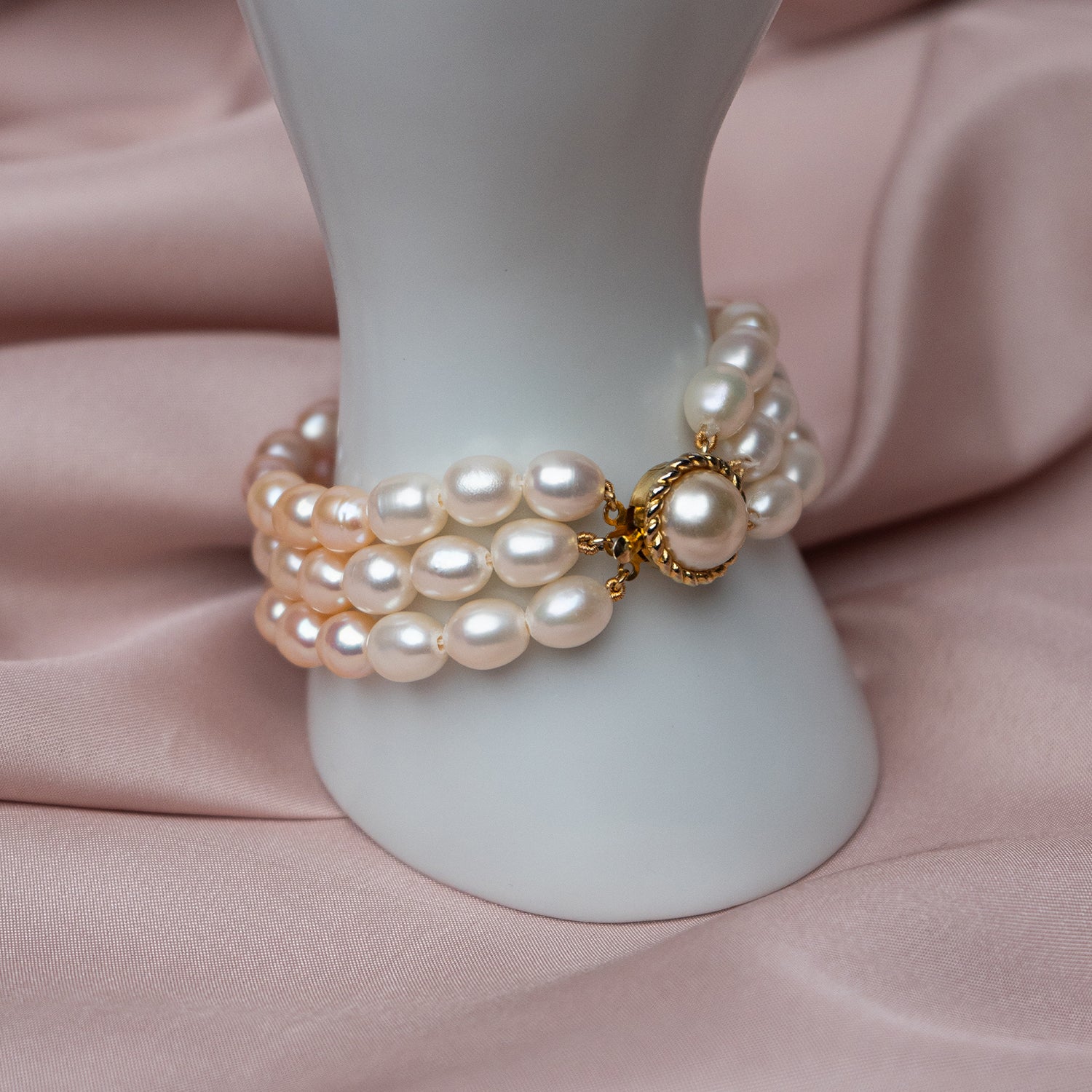 Multicolored Three Tone Pearl Bracelet  Three Strings