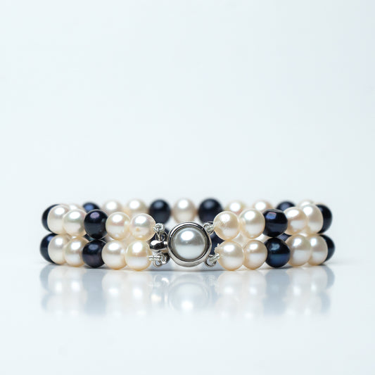 Black White 6-7mm AA Quality Double Standered Design |Freshwater Cultured Pearl Bracelet