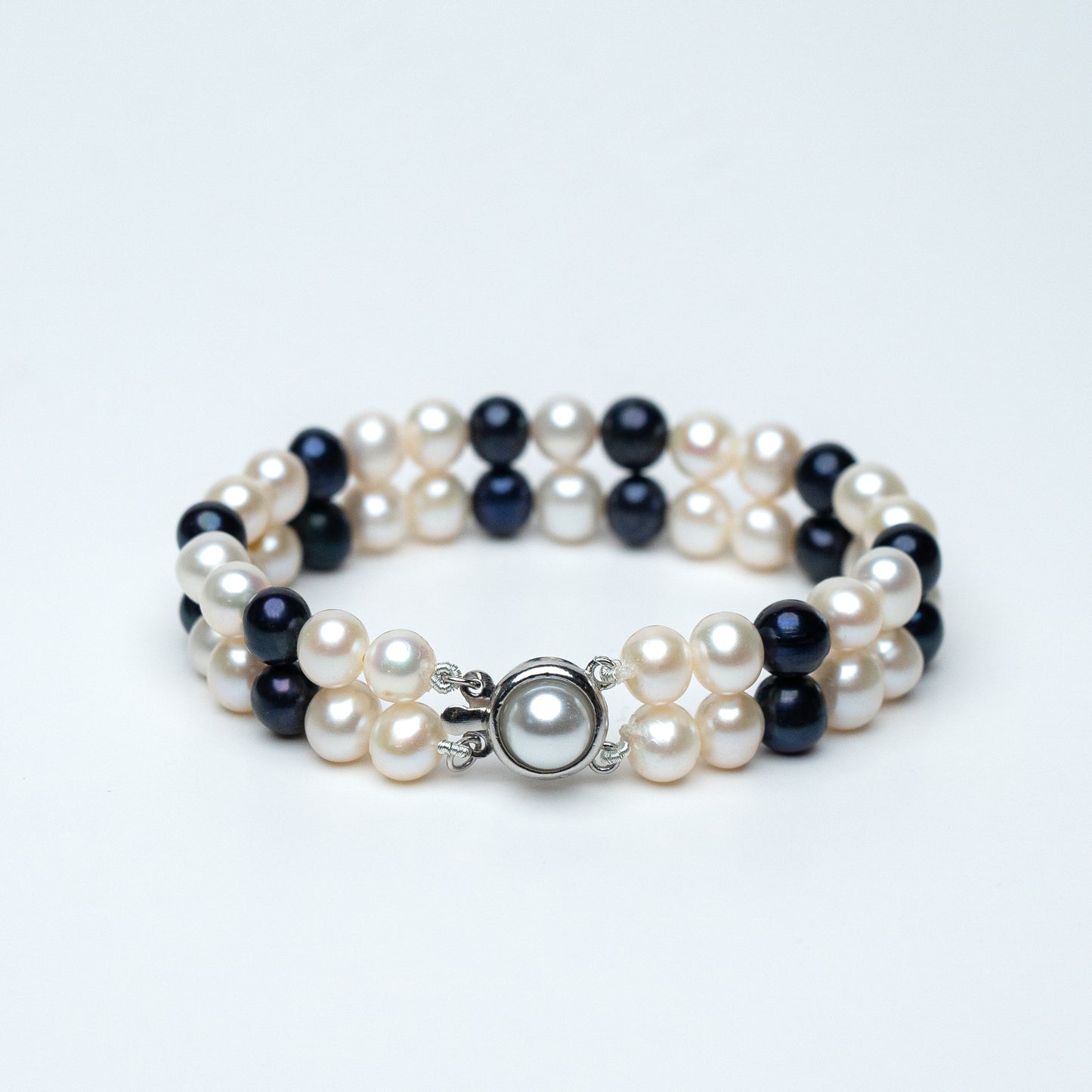 Black White 6-7mm AA Quality Double Standered Design |Freshwater Cultured Pearl Bracelet