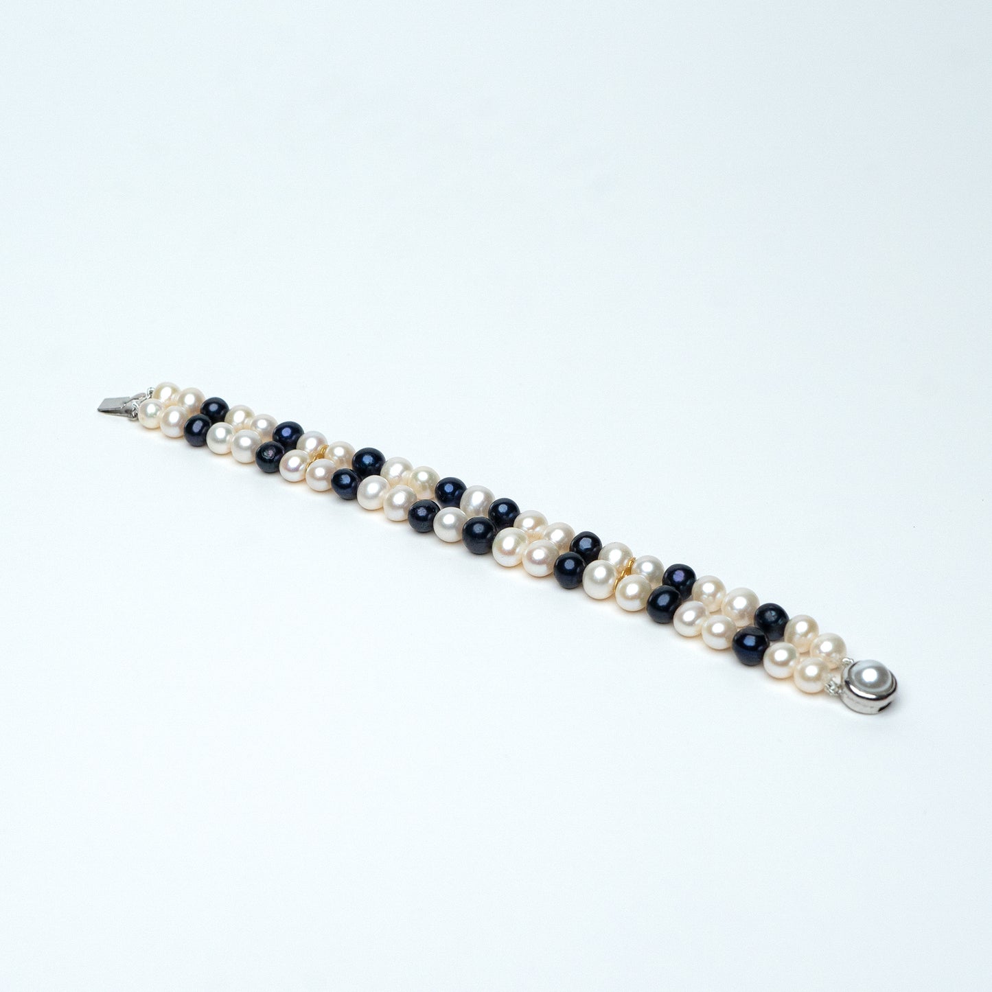 Black White 6-7mm AA Quality Double Standered Design |Freshwater Cultured Pearl Bracelet