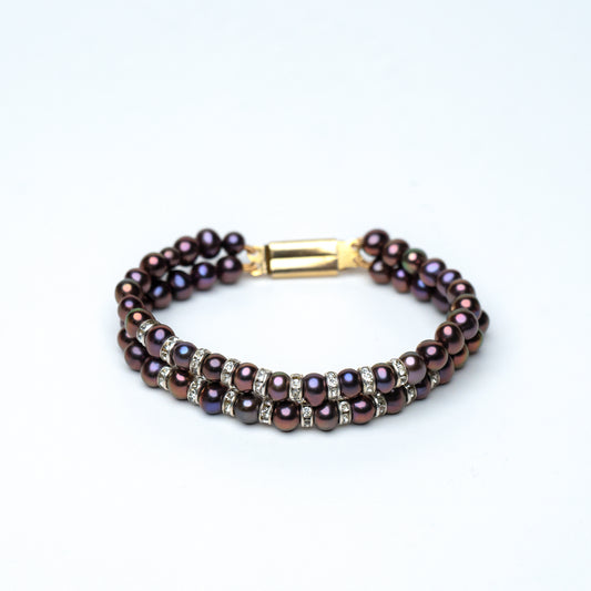 Metallic Fancy Pearl Bracelet – 5-6mm Round Freshwater Pearls | 7.5"