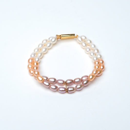 Three-Tone Pearl Bracelet – A Grade Freshwater Pearls | 8"