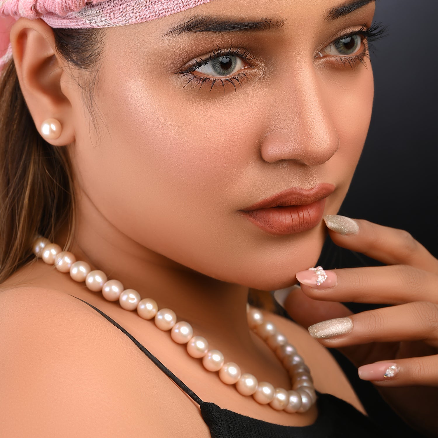 Luminous pink color freshwater pearl  necklace (With Earrings)