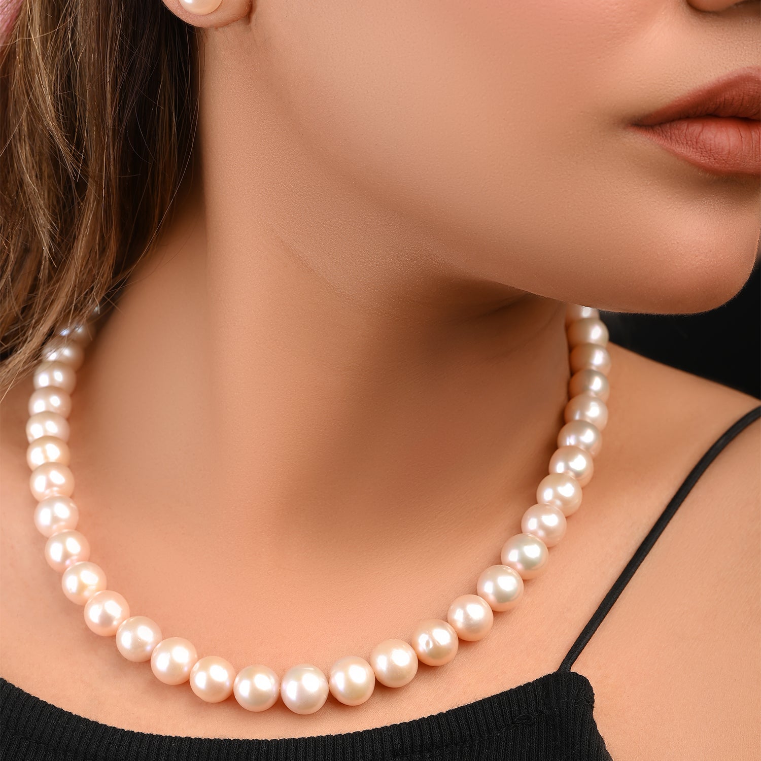 Luminous pink color freshwater pearl  necklace (With Earrings)