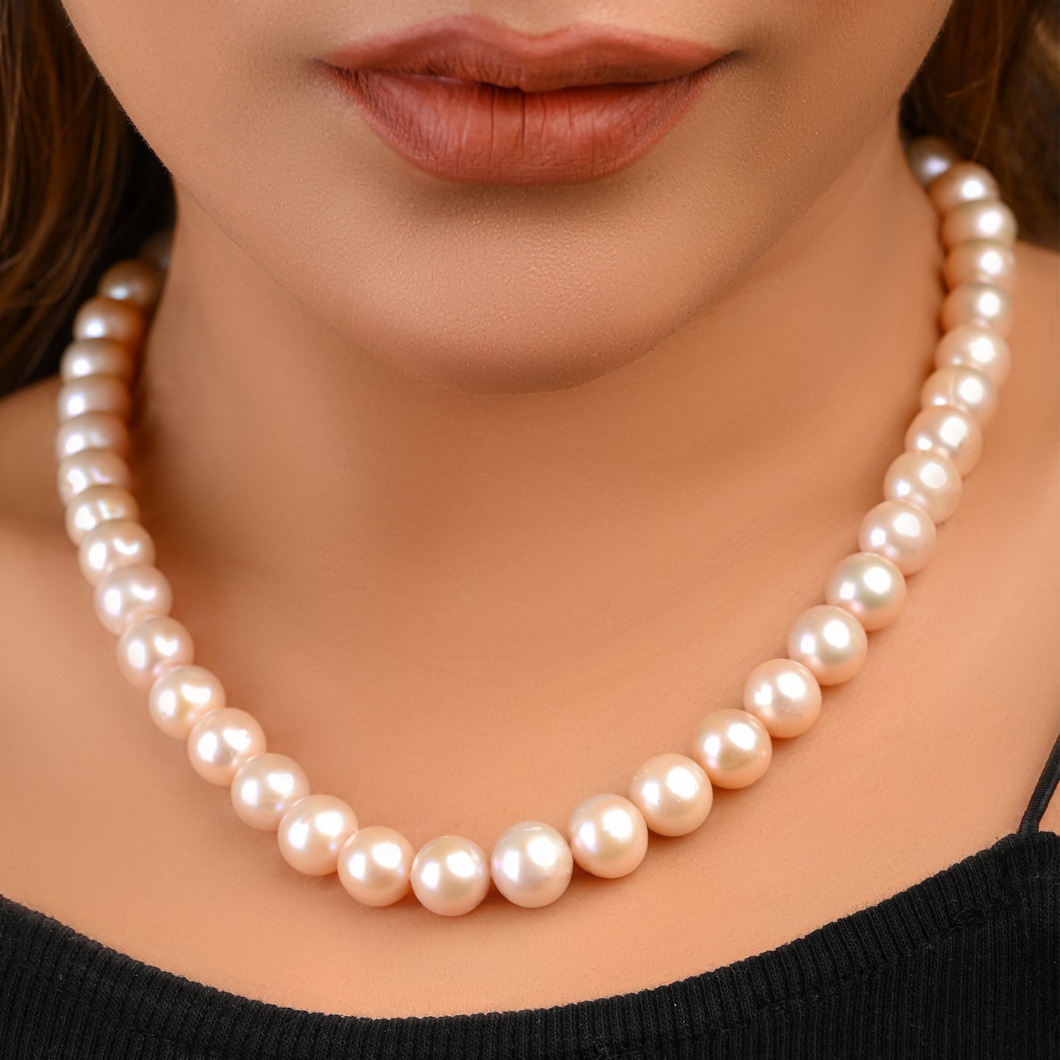 Luminous pink color freshwater pearl  necklace (With Earrings)