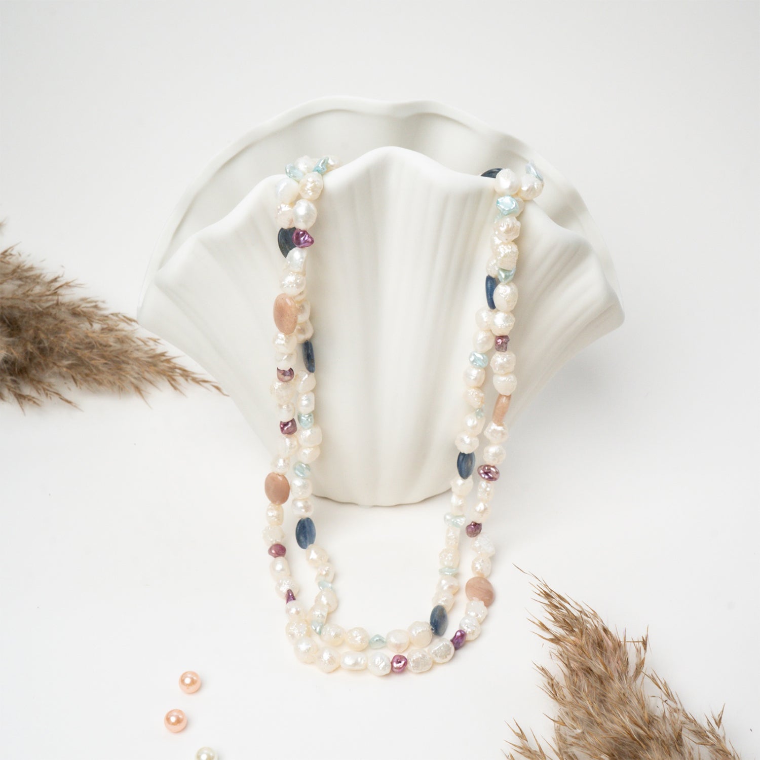 Mother of Pearl and Beads Long  Necklace