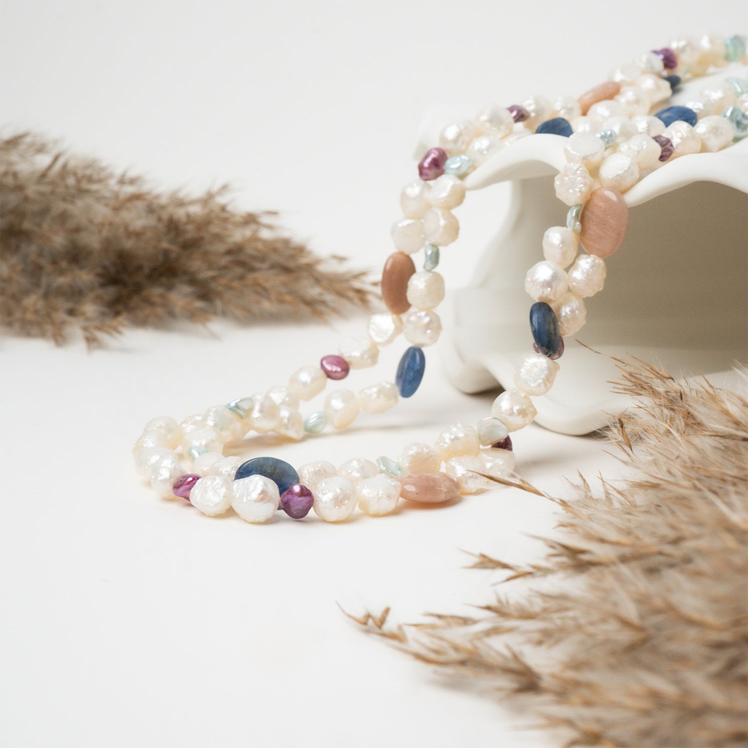 Mother of Pearl and Beads Long  Necklace