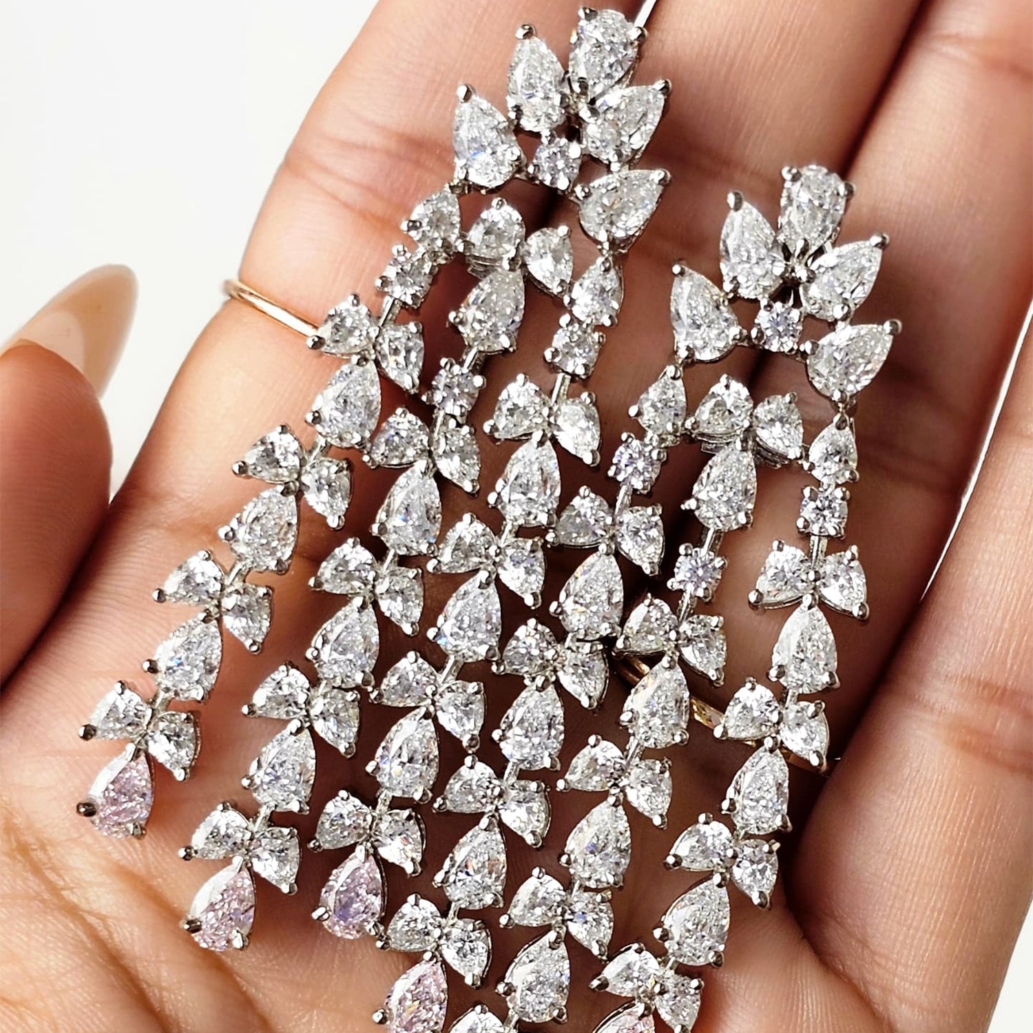 White and Pink Swarovski Chandelier  Earrings