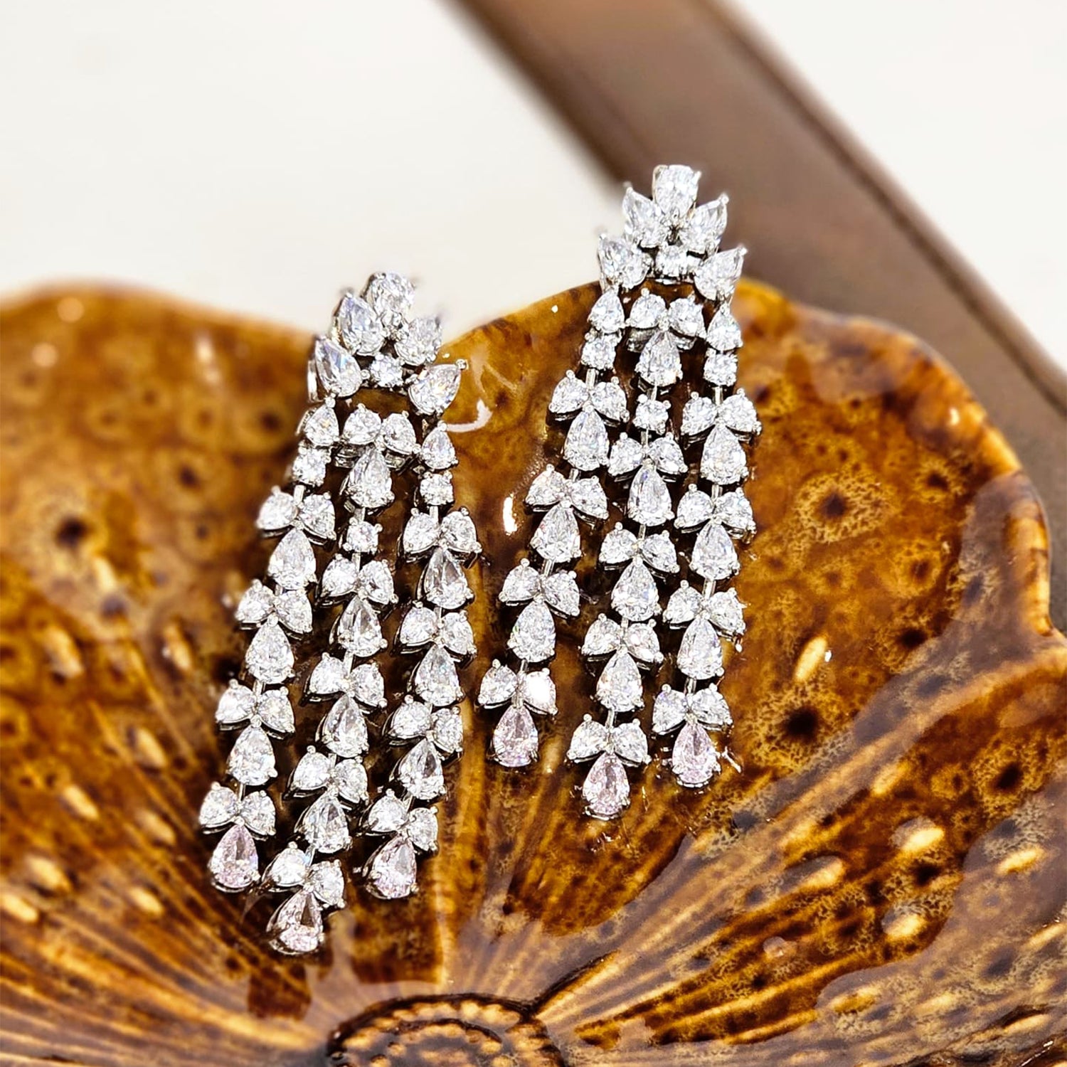 White and Pink Swarovski Chandelier  Earrings