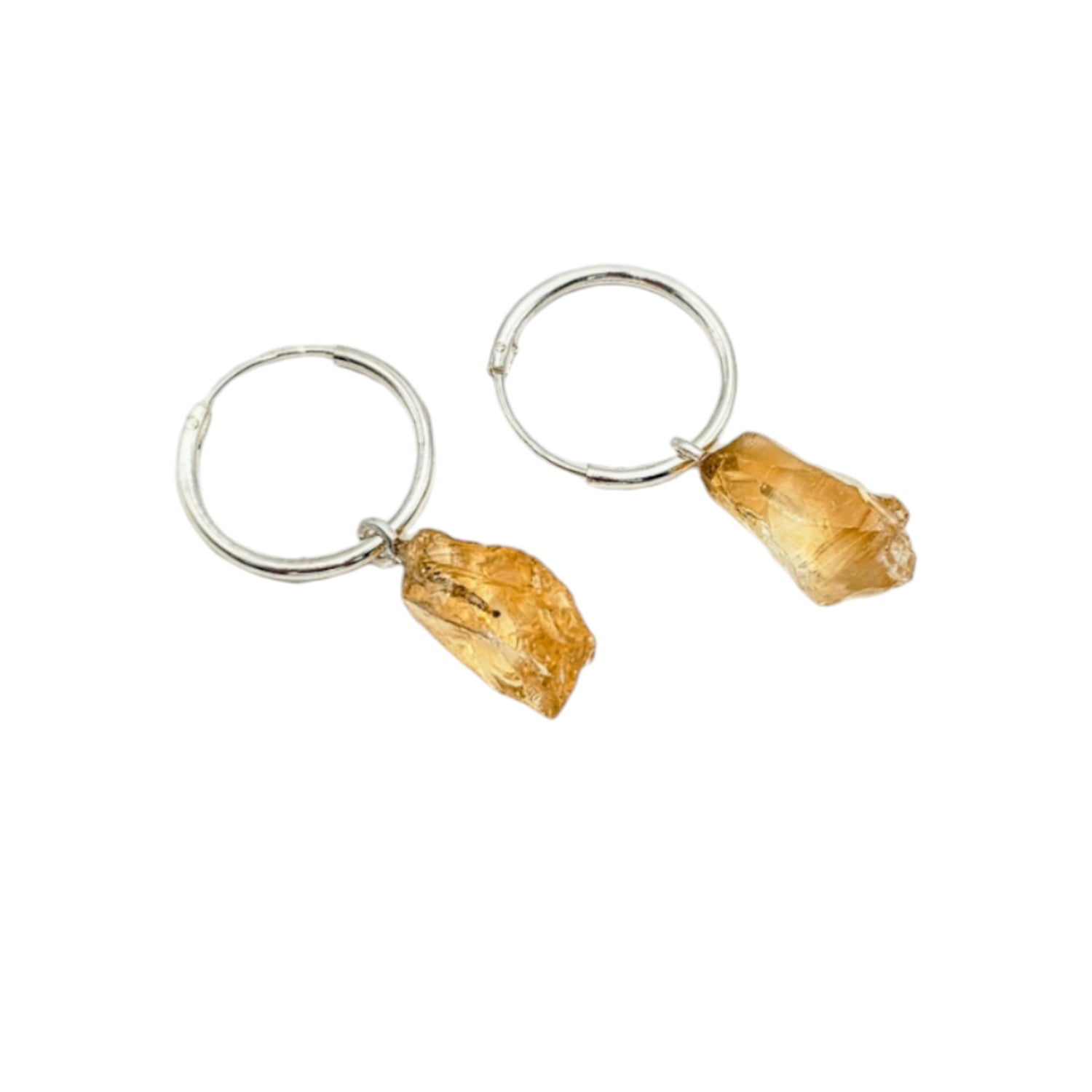 Raw Natural Citrine Silver Earrings