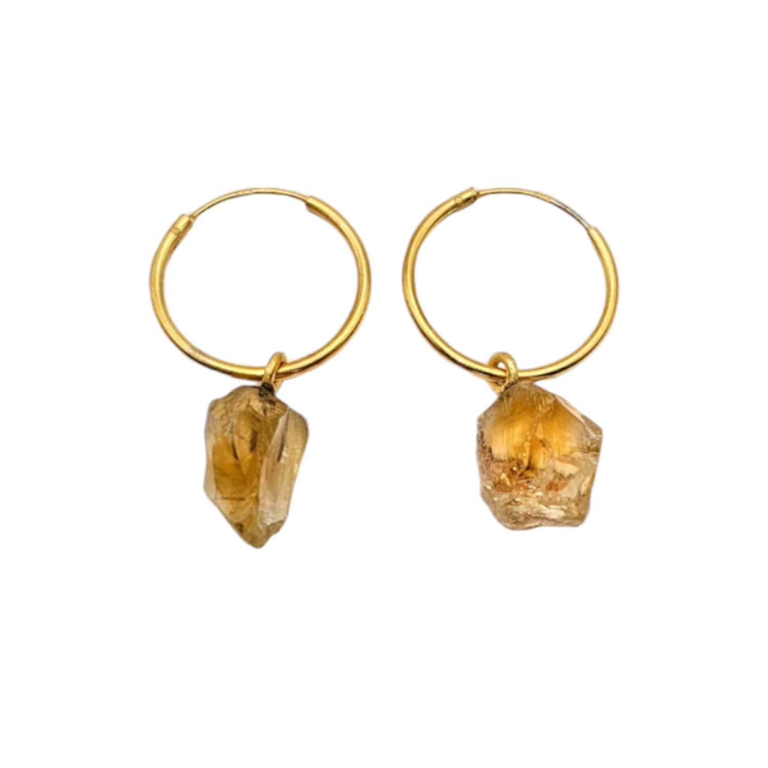 Raw Natural Citrine Earrings -Gold  Plated