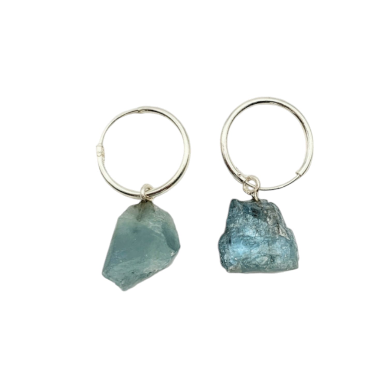 Raw Natural Aquamarine Silver  Earrings