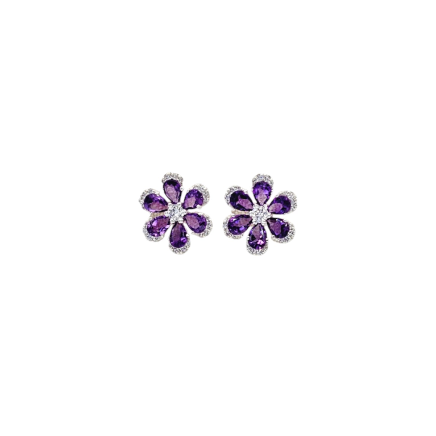 Flower Shaped Natural Amethyst  Earrings