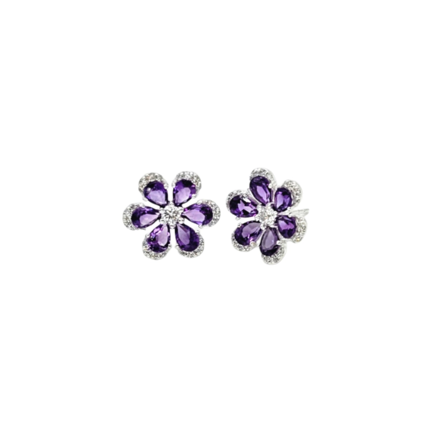 Flower Shaped Natural Amethyst  Earrings